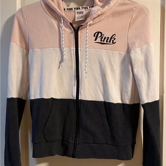 Victoria's Secret Pink and White Zip-Up Hoodie - Picture 1 of 3